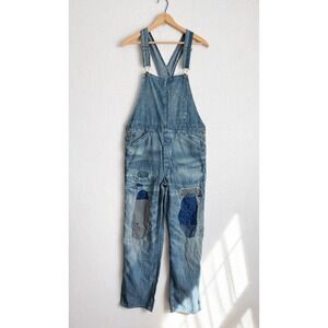 RRL Double RL Womens Distressed Patchwork Denim Overalls Light Wash Workwear